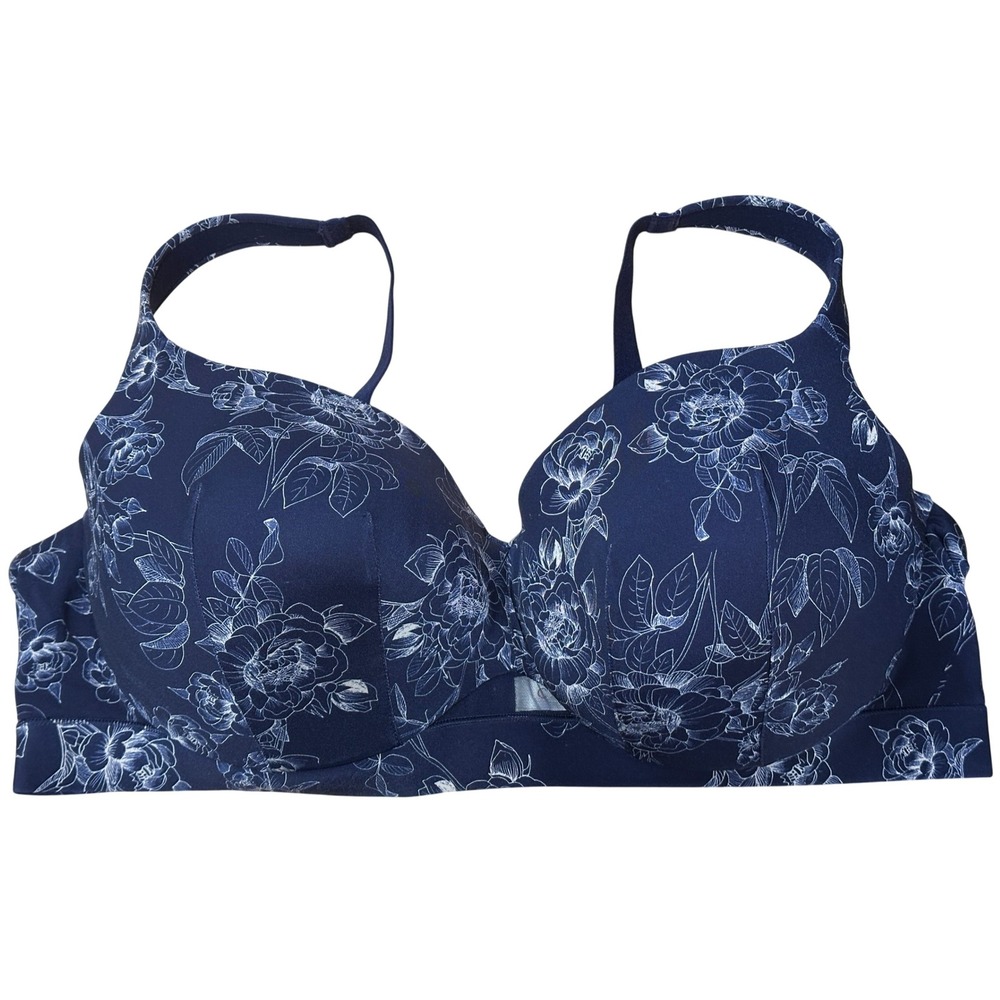Cacique Lightly Lined Balconette Bra 44DD Blue Floral Full Coverage Underwire‎